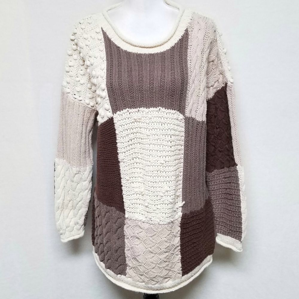 Vintage 1980s Casual Elements Patchwork Chunky Kn… - image 3